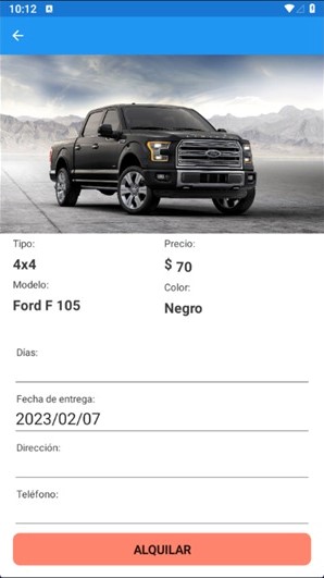 interfaz de alquiler de vehiculo